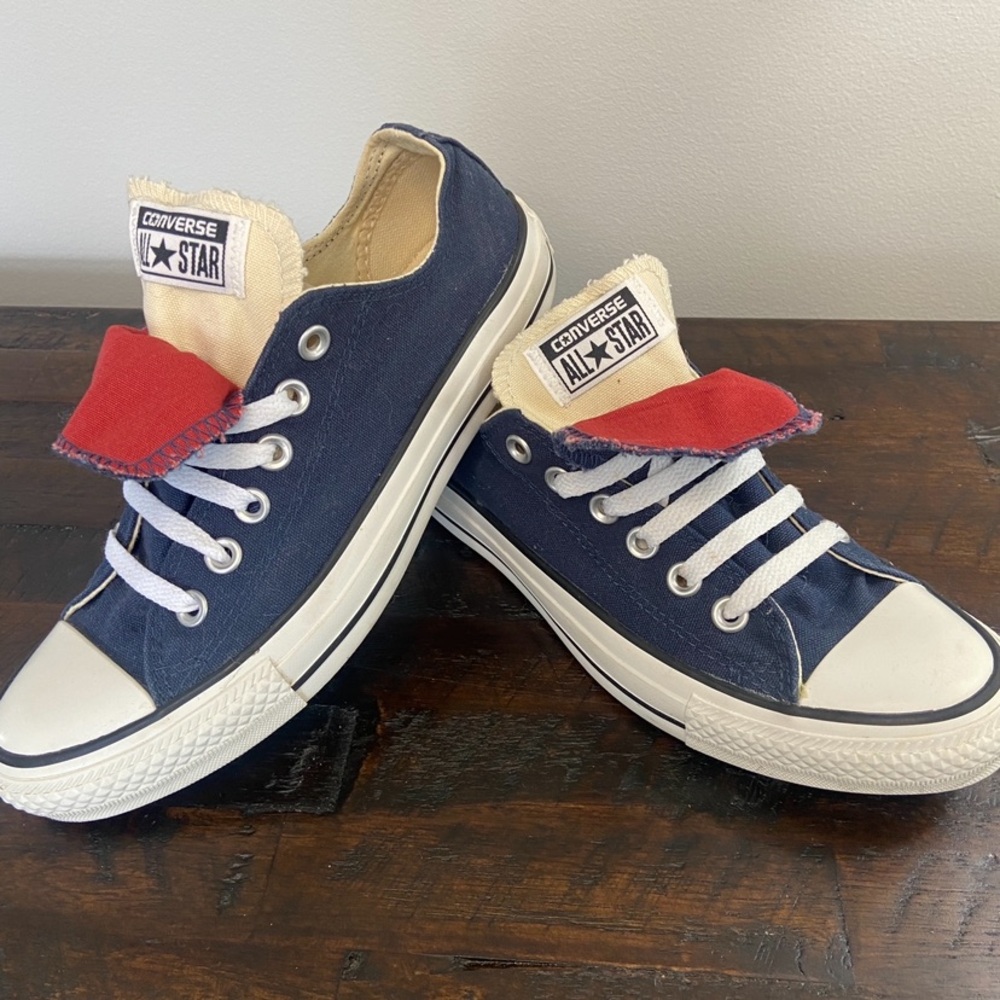 Converse Chuck Taylor Double Tongue Ox Navy Red Sneakers Men's 5 Women’s 7